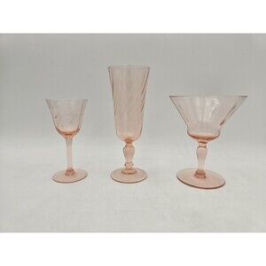 Vintage Pink Glasses Mismatched Lot Of 3 Cordial Flute Martini Elegant